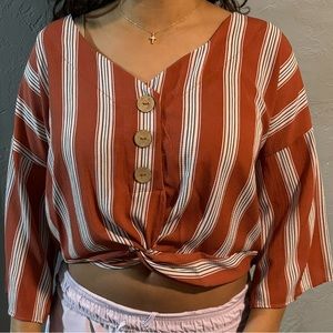 Persaya flowy tie front top, bell sleeves, stripes, bohemian, 70s, button